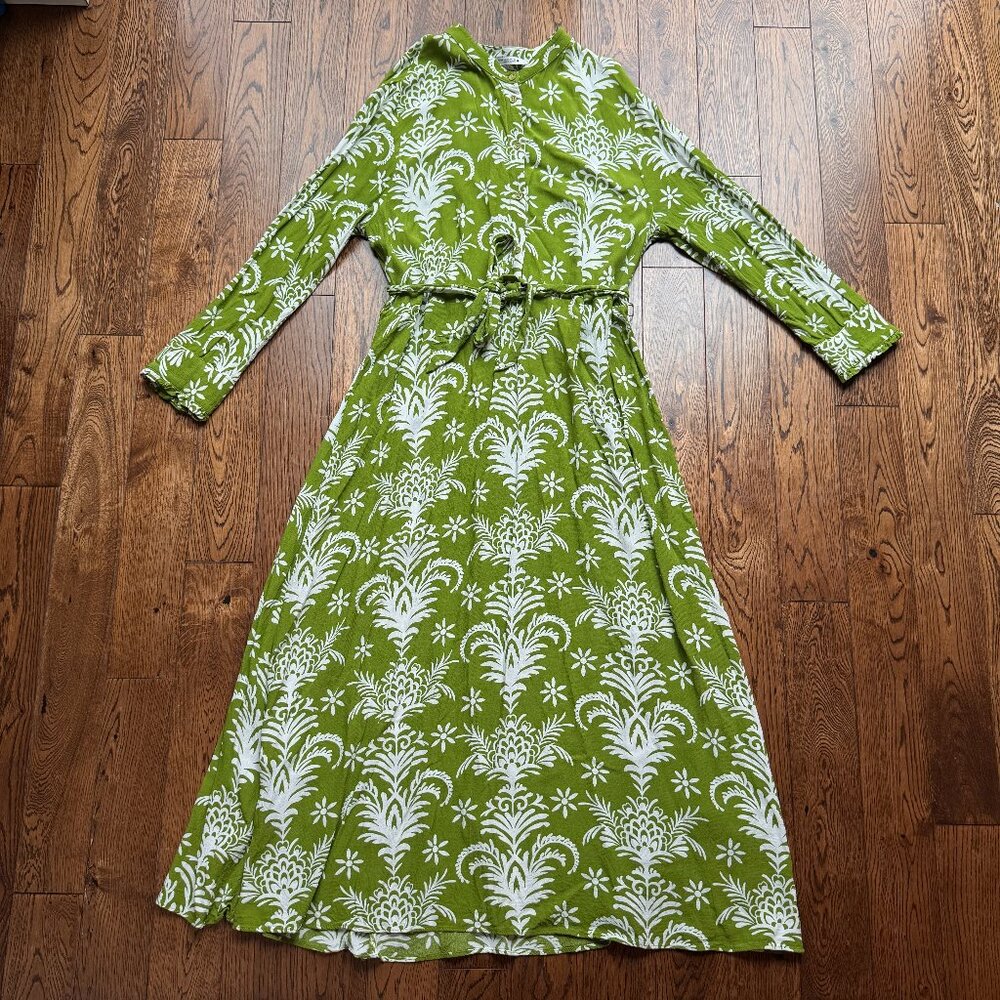 Zara Lilou Green & White Tropical Floral Midi Dress XXL Belted